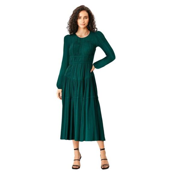 eshakti Dresses & Skirts - eShakti Wayward Fancies Rayon Crinkle Corset Style Teal Long Sleeve Midi Dress L